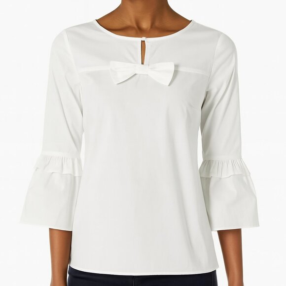 Talbots NWOT White Bell Sleeve Bow Front Top Sz‎ Small - Picture 1 of 4